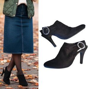Nicole Black Faux Suede Meghan Slingback Buckle Booties 4" Heels Size 8
